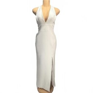 BCBGMAXAZRIA White Maxi Dress with Slit and‎ Halter Neck Line